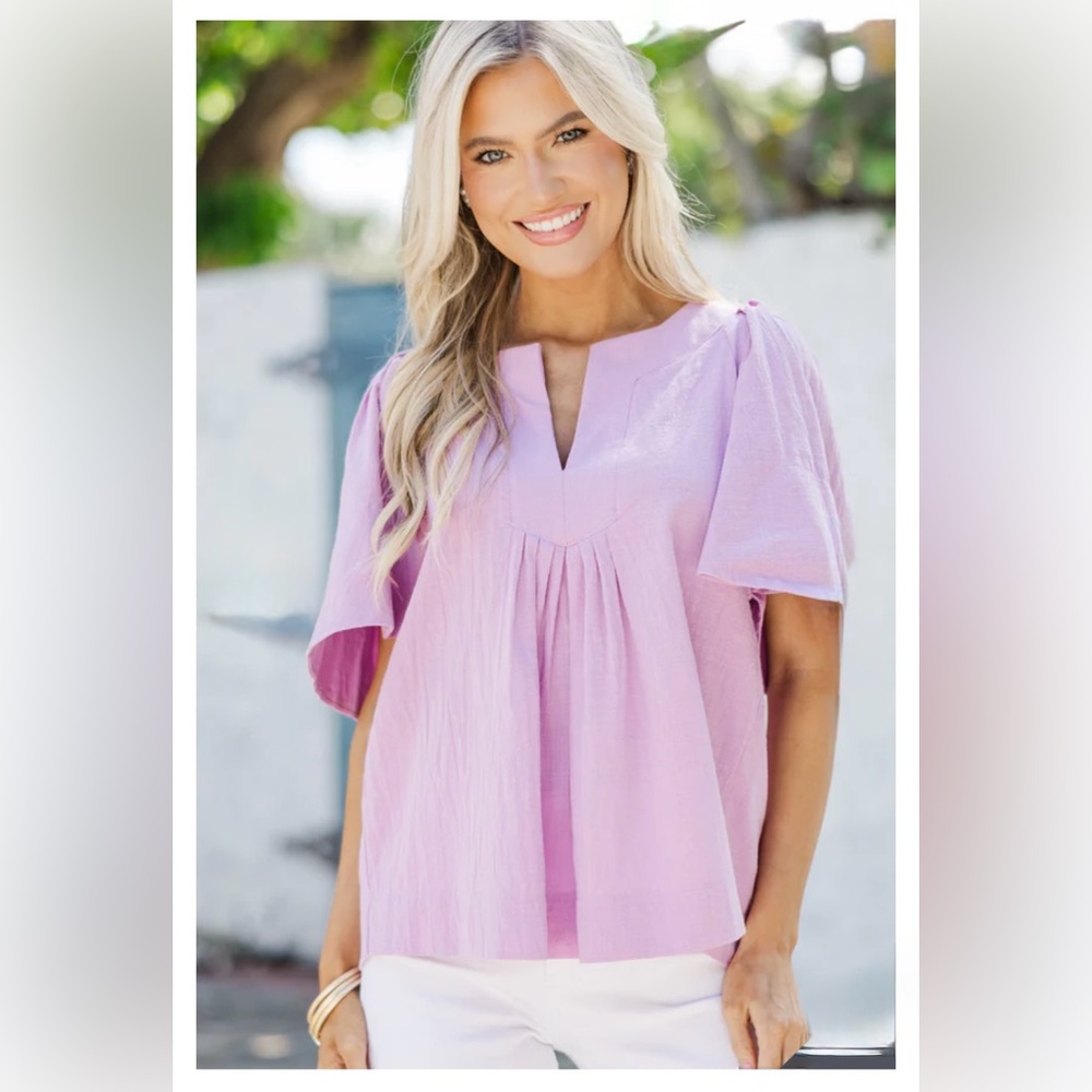 Pink Lavender Cotton Blouse | XL | Flutter Sleeve Top | Mint Julep | NWT